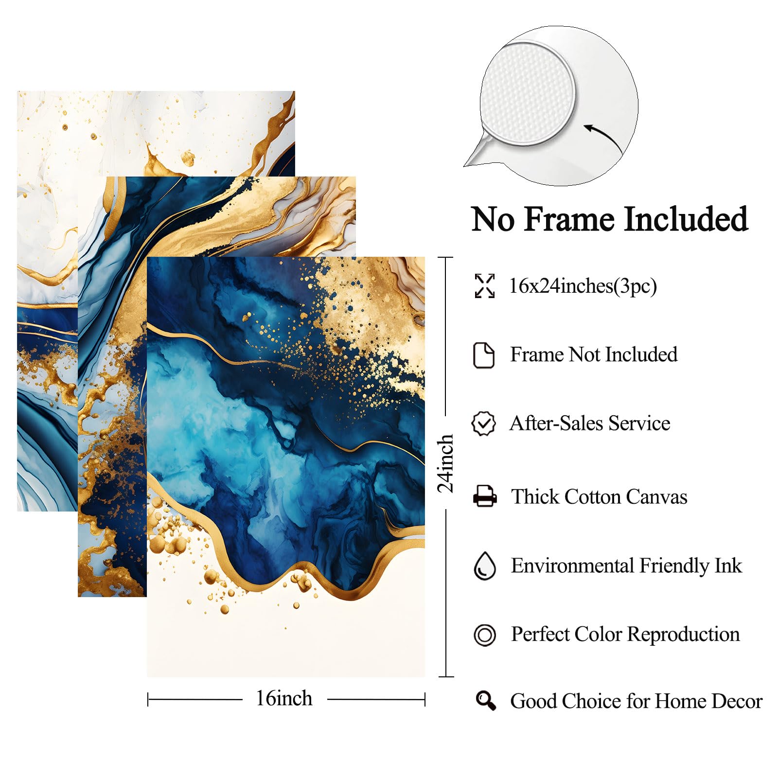 Amazon.co.jp: ネイビーブルーとゴールドの抽象的なウォールアート